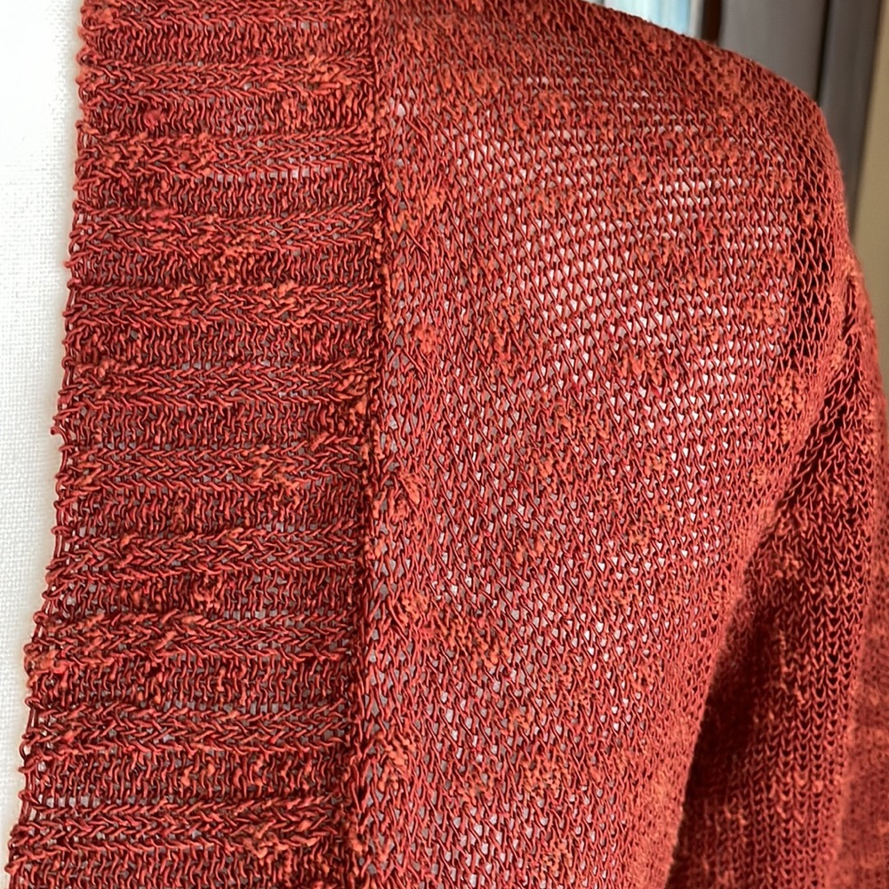 Eileen Fisher Burnt Rust Open Front Cardigan Xs - image 3
